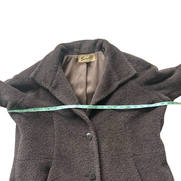 Sachi Collection Peruvian Alpaca Suri & Wool Coat Size 14W Brown Long Lined - Picture 9 of 10